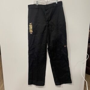 Dickies 34x34 Black Twill Work Pants Loose Fit Straight Leg Double‎ Knee New